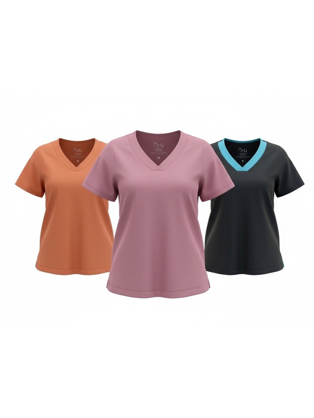 Barco NRG V-Neck Scrub Tops 3-Pack - Size Small - Navy, Pink, Peach